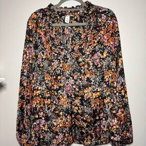 H&M Sheer Black Floral Blouse